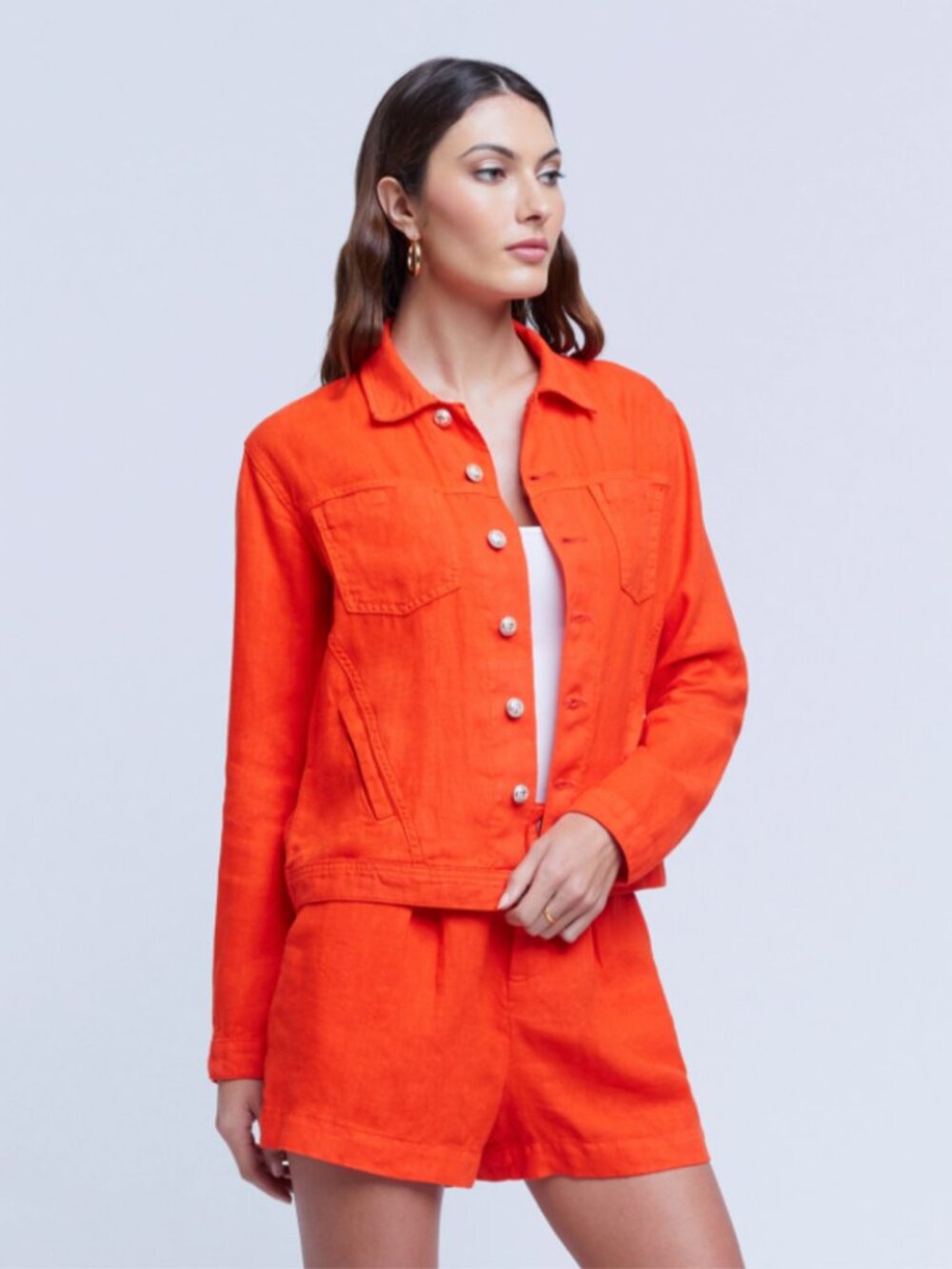 L'AGENCE Celine Linen Jacket XS & Zahari Short 27 Set — Cherry Tomato